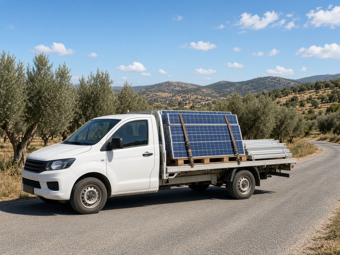 Çeşme Panel Yıkama Şafak Enerji panel taşıyan kamyoneti
